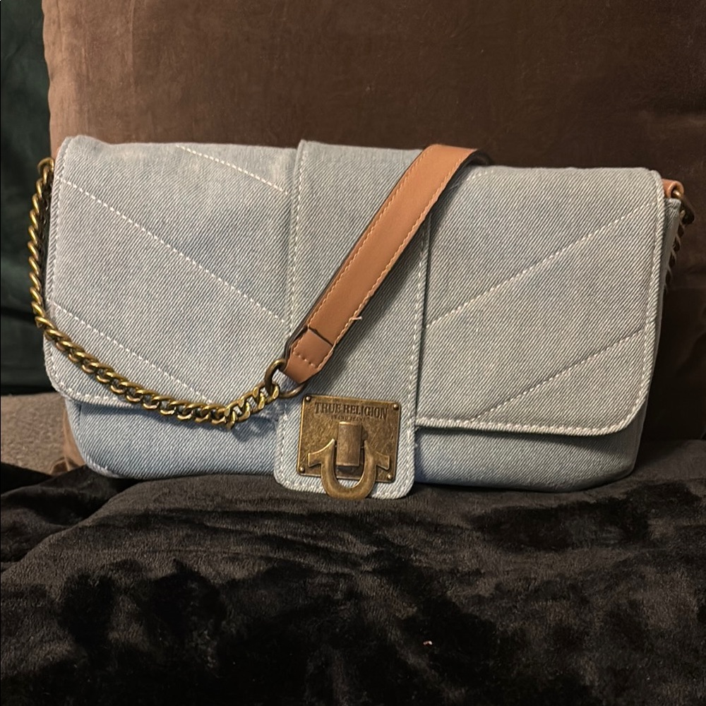 True Religion Blue and Brown Crossbody Bag